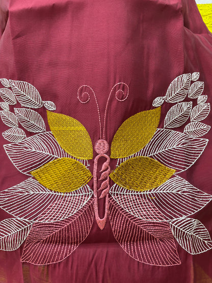 Roman Silk Embroidery Work with Lining Maroon color - Co-ord Set AACS0V26201