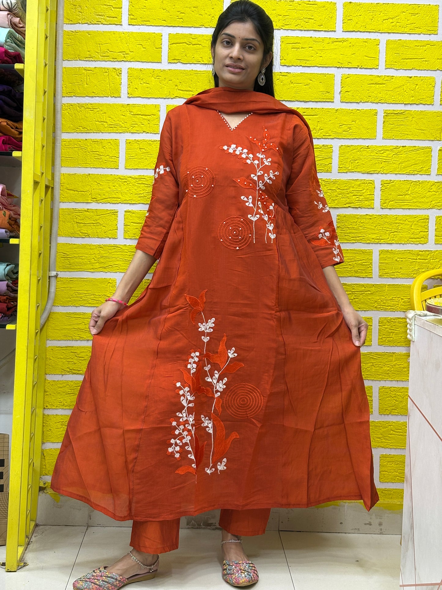 Rust Brown Embroidered Kurti Set with Matching Dupatta Kurti Set AAKS0UL1