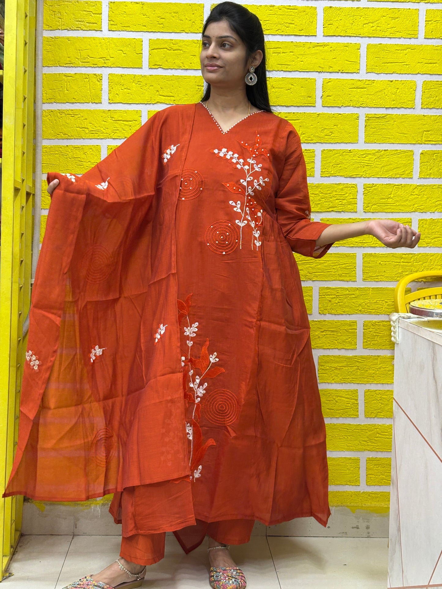 Rust Brown Embroidered Kurti Set with Matching Dupatta Kurti Set AAKS0UL1