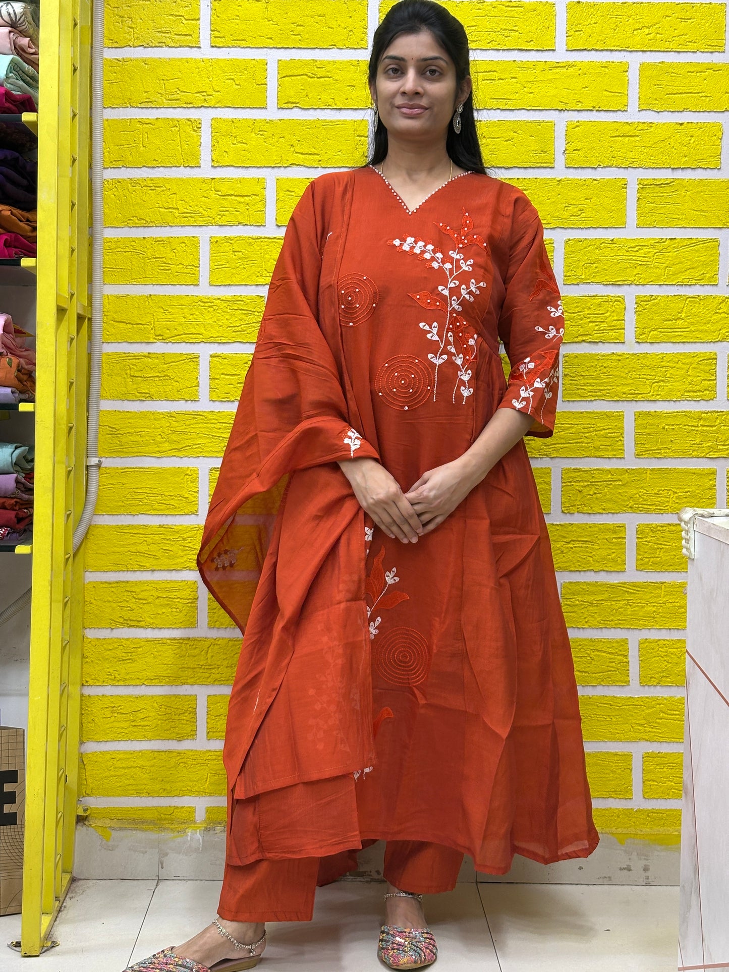 Rust Brown Embroidered Kurti Set with Matching Dupatta Kurti Set AAKS0UL1