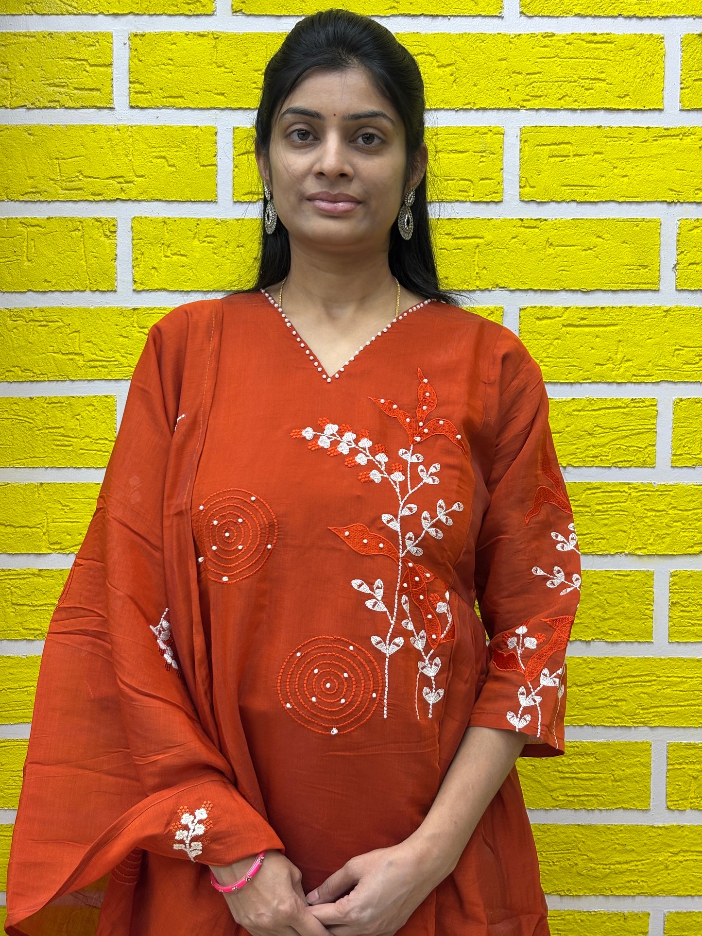 Rust Brown Embroidered Kurti Set with Matching Dupatta Kurti Set AAKS0UL1