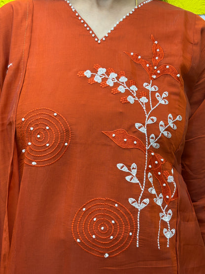 Rust Brown Embroidered Kurti Set with Matching Dupatta Kurti Set AAKS0UL1