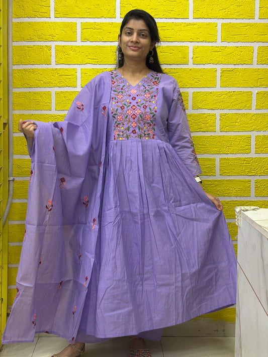 Lavender Embroidered Anarkali Kurti Set with Dupatta AAKS0VCE6