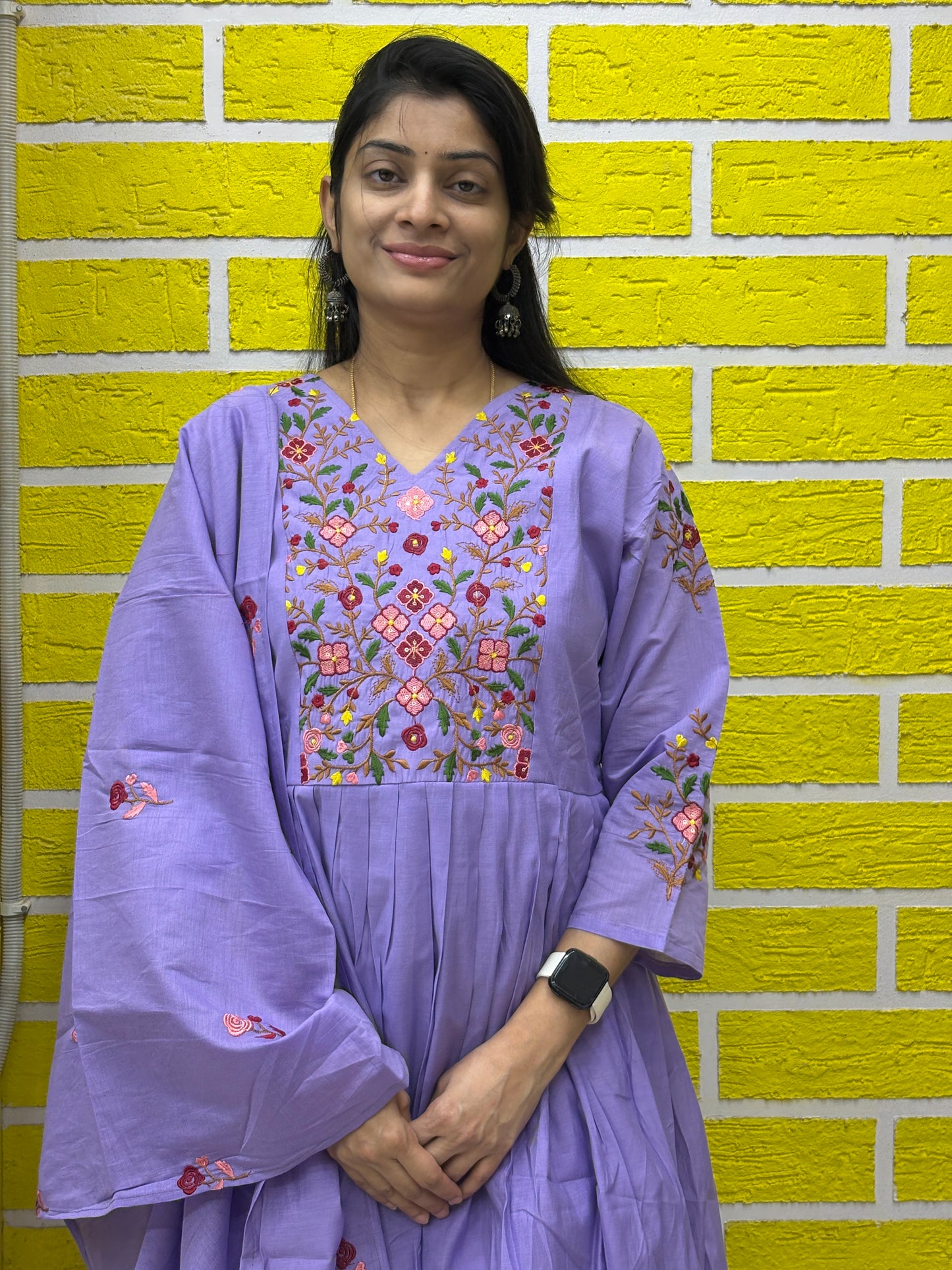 Lavender Embroidered Anarkali Kurti Set with Dupatta AAKS0VCE6