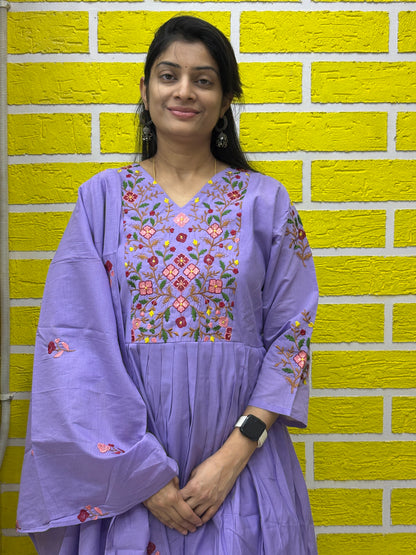 Lavender Embroidered Anarkali Kurti Set with Dupatta AAKS0VCE6