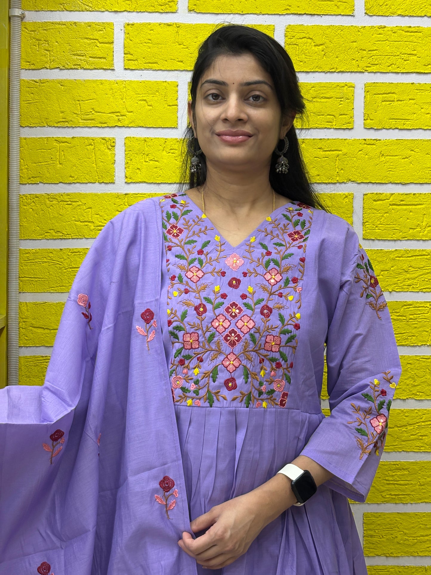 Lavender Embroidered Anarkali Kurti Set with Dupatta AAKS0VCE6