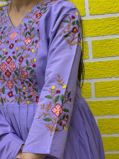 Lavender Embroidered Anarkali Kurti Set with Dupatta AAKS0VCE6