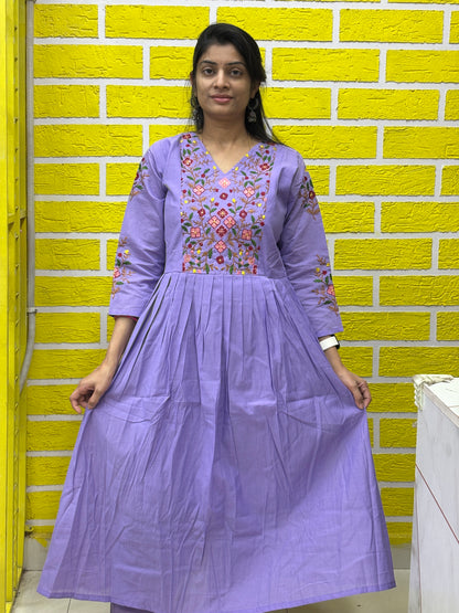Lavender Embroidered Anarkali Kurti Set with Dupatta AAKS0VCE6
