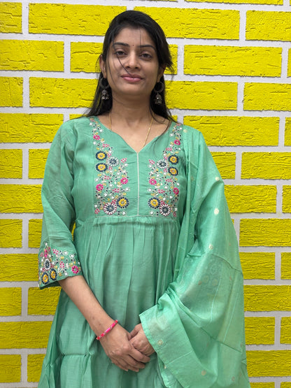 Mint Green Embroidered Kurti Set with Dupatta AAKS0VCE1
