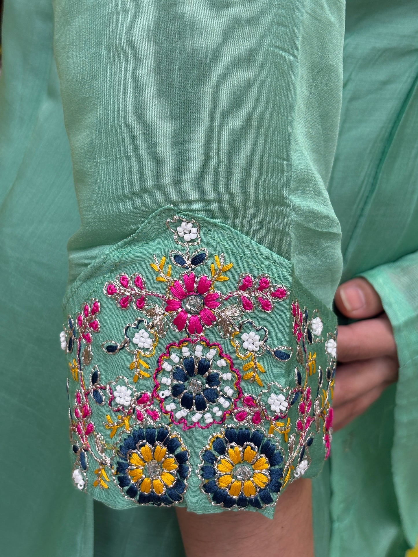 Mint Green Embroidered Kurti Set with Dupatta AAKS0VCE1