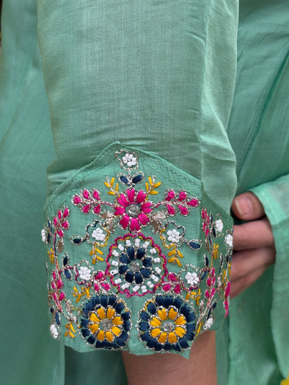 Mint Green Embroidered Kurti Set with Dupatta AAKS0VCE1