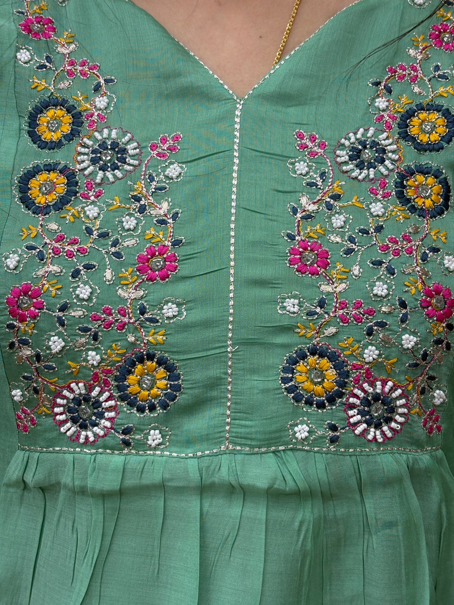 Mint Green Embroidered Kurti Set with Dupatta AAKS0VCE1