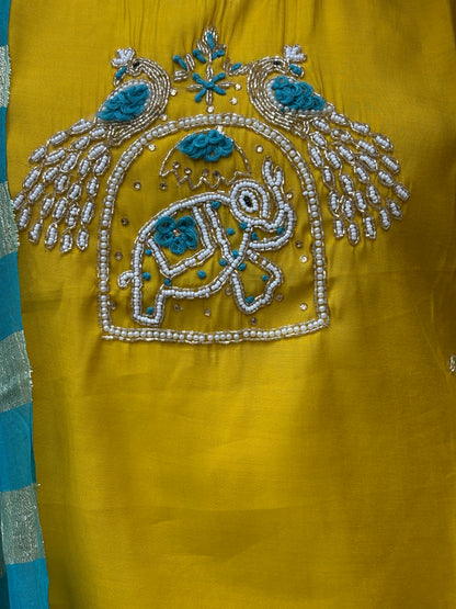 Mul Chanderi Kurti Set with Contrast Dupatta AAKS0VCE7