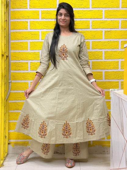 Beige Printed Co-ord Set with Palazzo AACS26002