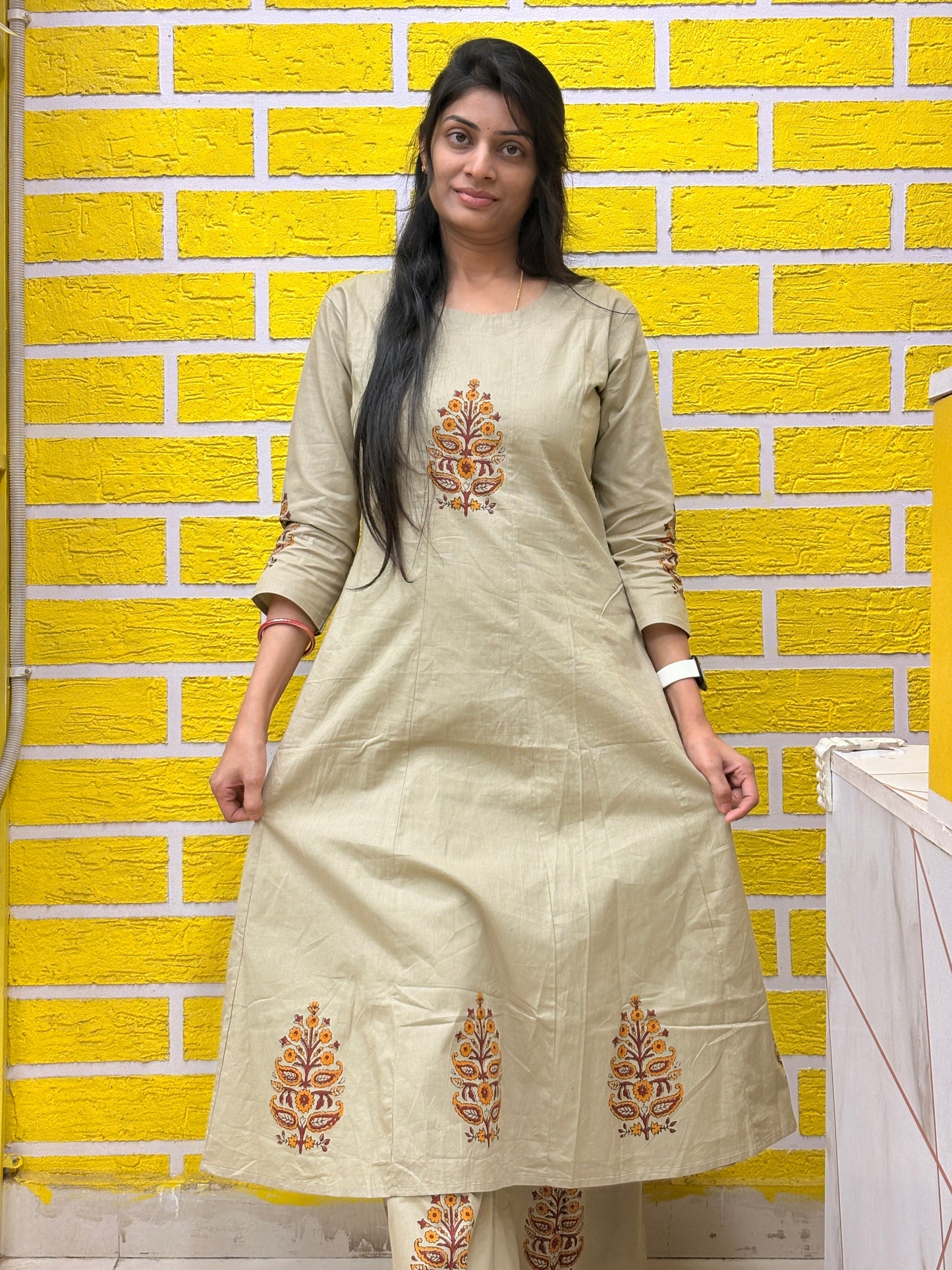 Beige Printed Co-ord Set with Palazzo AACS26002