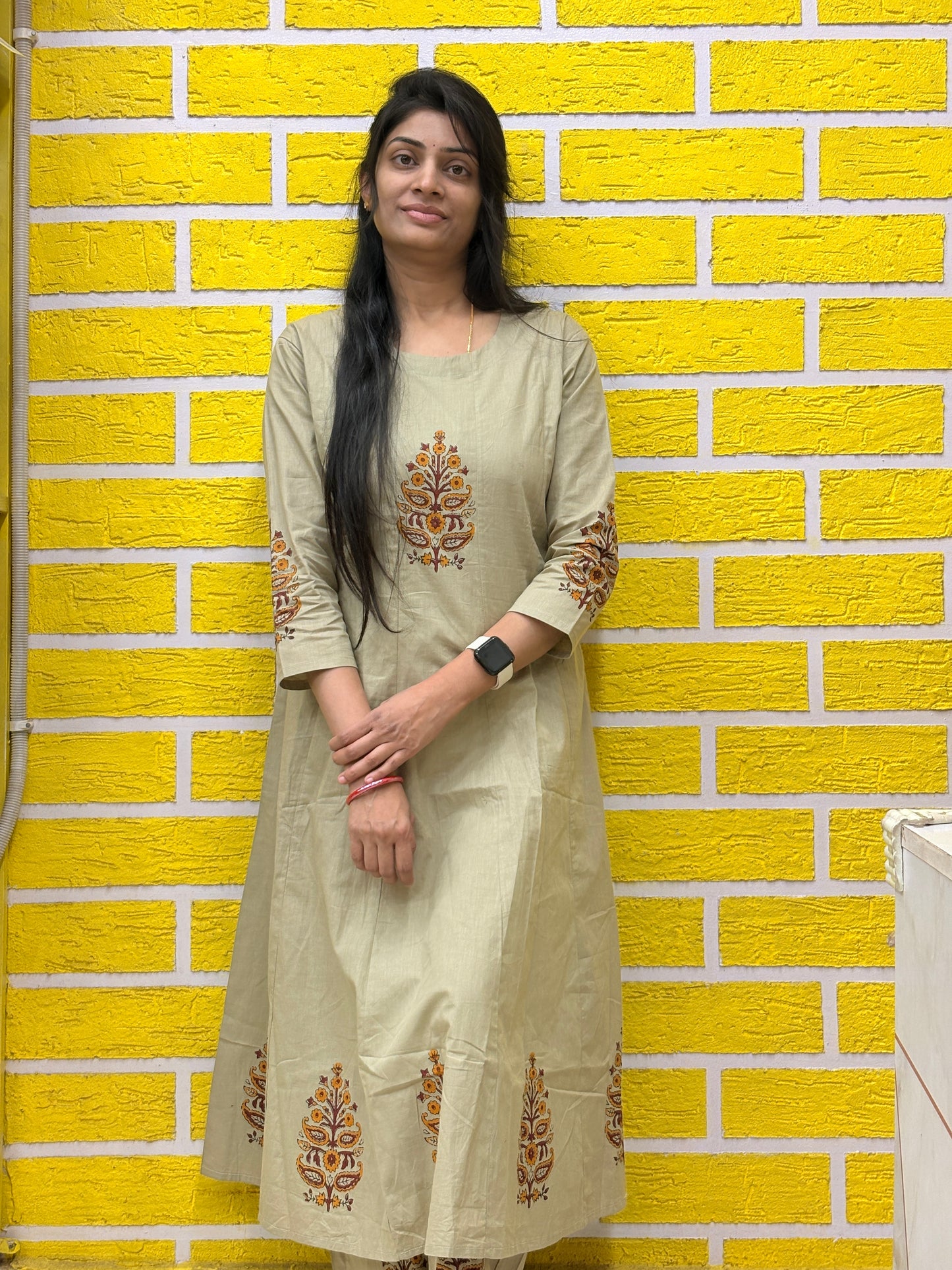 Beige Printed Co-ord Set with Palazzo AACS26002