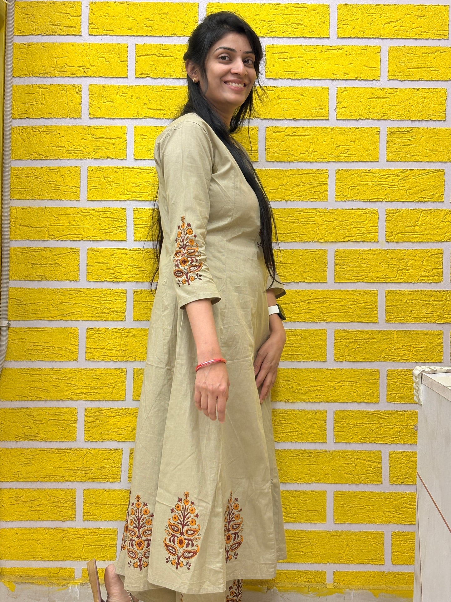 Beige Printed Co-ord Set with Palazzo AACS26002