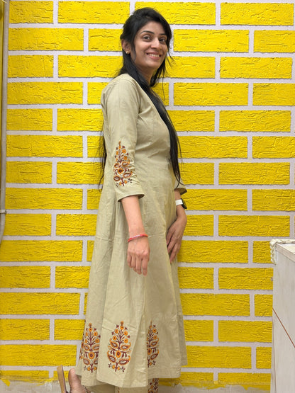 Beige Printed Co-ord Set with Palazzo AACS26002