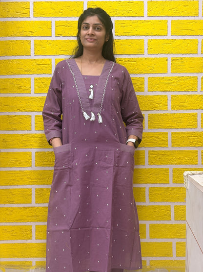 Pure Cotton Mauve with Tassel Detailing Co-ord Set-AACS50062