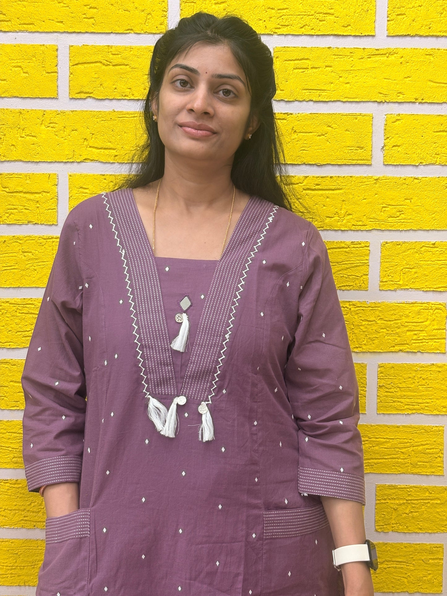 Pure Cotton Mauve with Tassel Detailing Co-ord Set-AACS50062