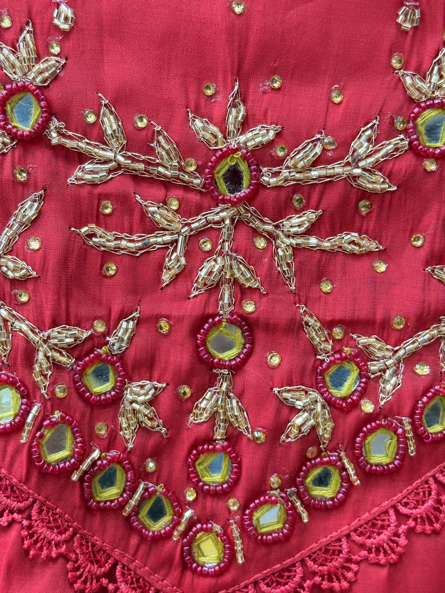 Red Embroidered Mul Chanderi Kurti Set with Striped Dupatta AAKS0VF2