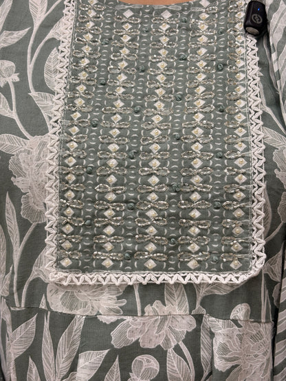 Floral Printed Cotton Anarkali Kurti Set with Dupatta AAKS0VF6