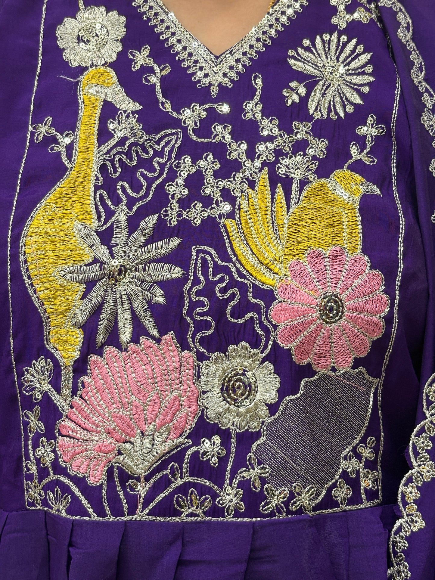 Royal Purple Mul Chanderi Embroidered Anarkali Kurti Set with Dupatta AAKS0VCE5