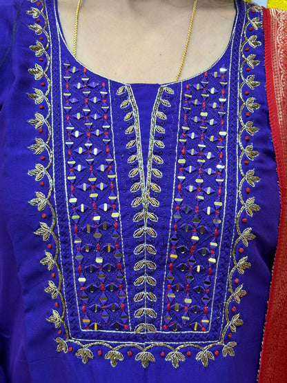Royal Purple Roman Silk Straight Kurti Set with Banaras Dupatta AAKS0VCC12