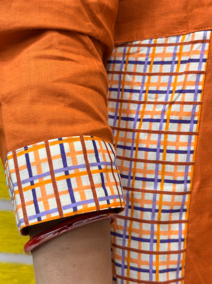 Rust Orange Cotton Kurti Set with Applique Work & Printed Dupatta AAKS50870