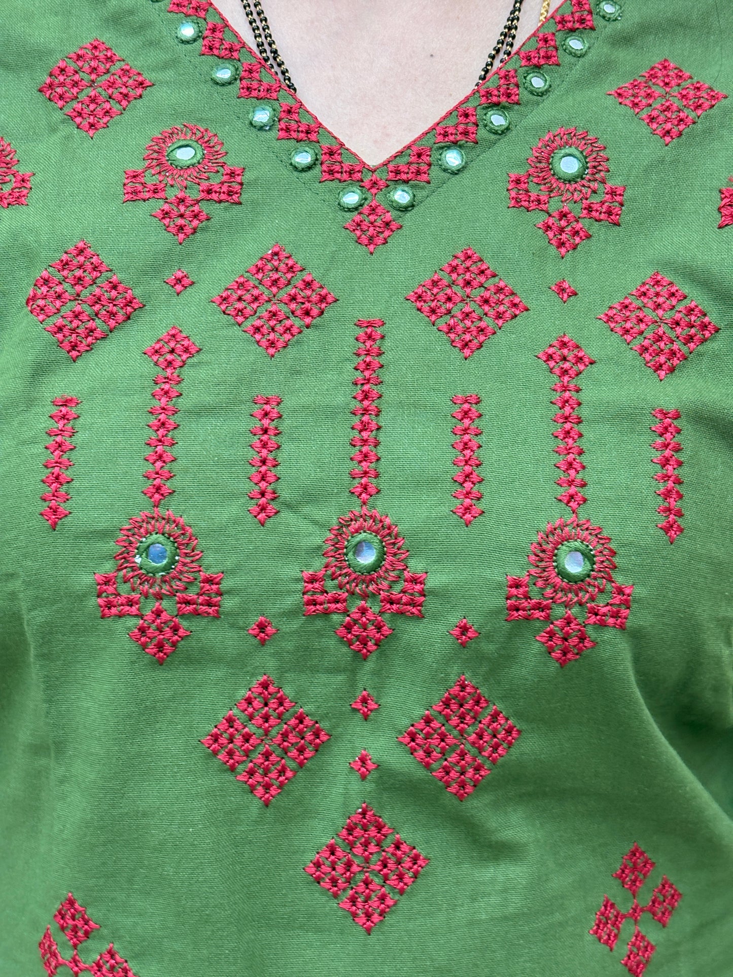 Olive Green Cotton Embroidered Co-ord Set (2-PC Set) AACS50575