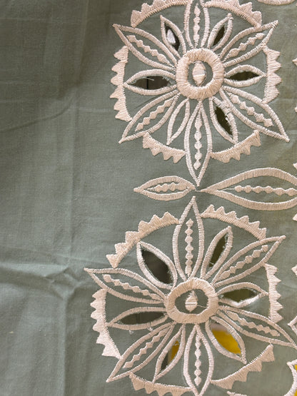 Sage Green Cotton Sleeveless Kurti Set with Floral Embroidery AACS52140