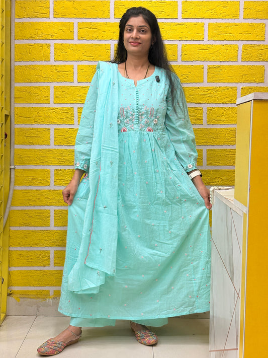 Pastel Aqua Embroidered Anarkali Kurta Set AAKS0VH10