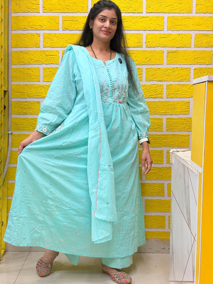 Pastel Aqua Embroidered Anarkali Kurta Set AAKS0VH10