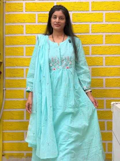 Pastel Aqua Embroidered Anarkali Kurta Set AAKS0VH10
