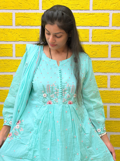 Pastel Aqua Embroidered Anarkali Kurta Set AAKS0VH10