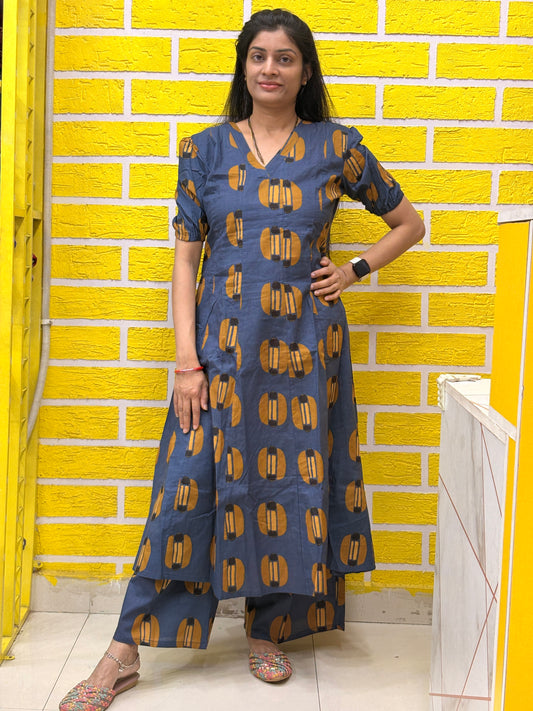 Indigo Blue Printed Cotton Coord Set AACS50772