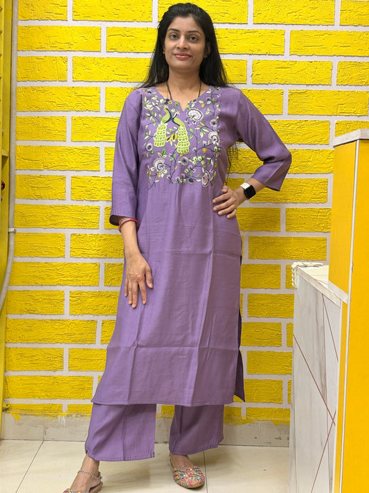 Lavender Embroidered Berlin Fabric Coord Set AACS0UO9