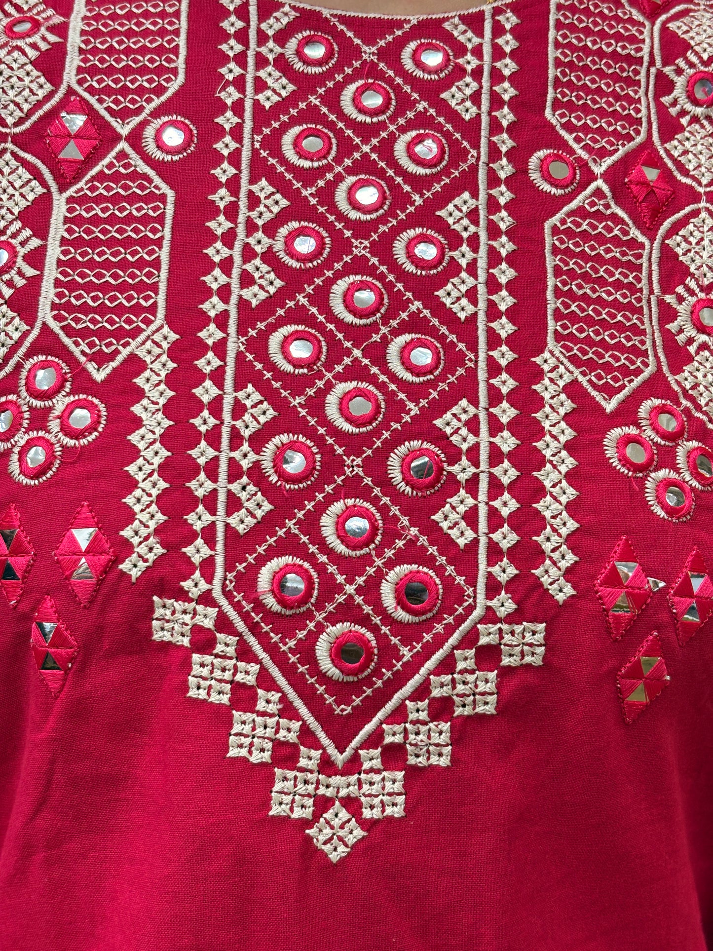 Red Embroidered Cotton Coord Set AACS50583