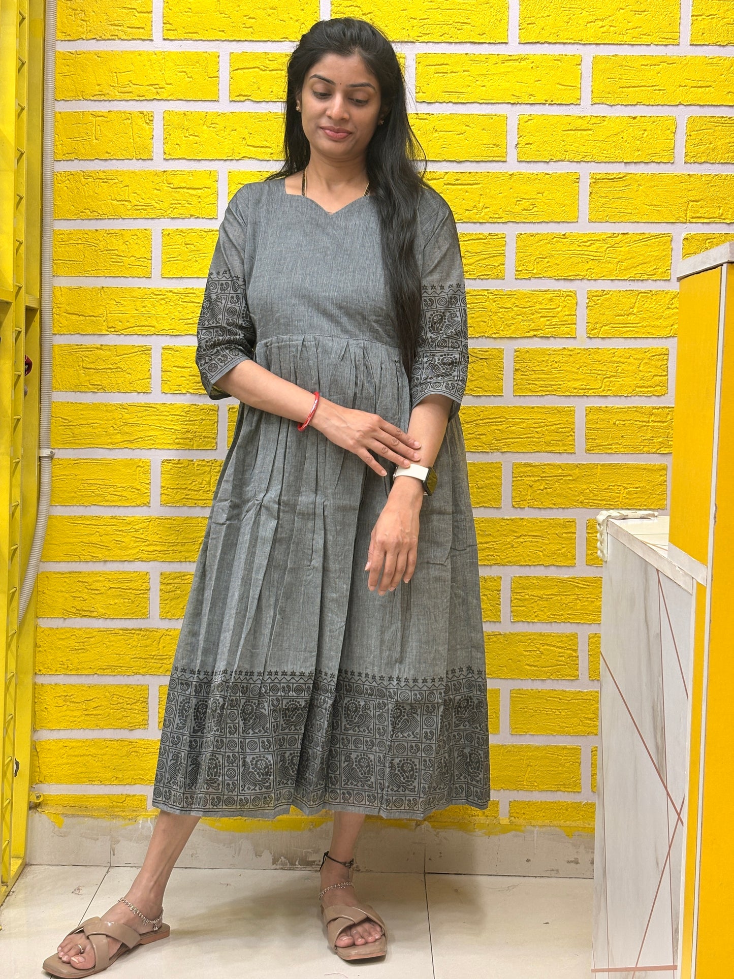 Grey Printed Cotton Frock AALF0VH4