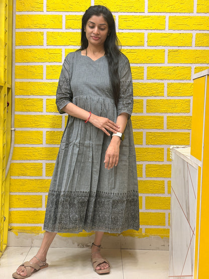 Grey Printed Cotton Frock AALF0VH4