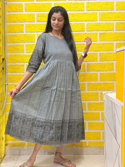 Grey Printed Cotton Frock AALF0VH4