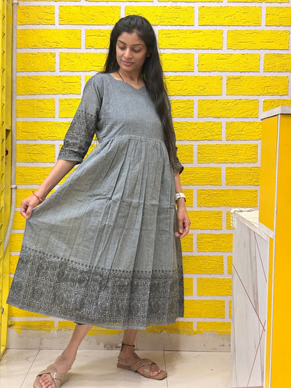 Grey Printed Cotton Frock AALF0VH4