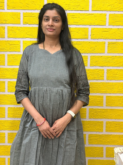 Grey Printed Cotton Frock AALF0VH4