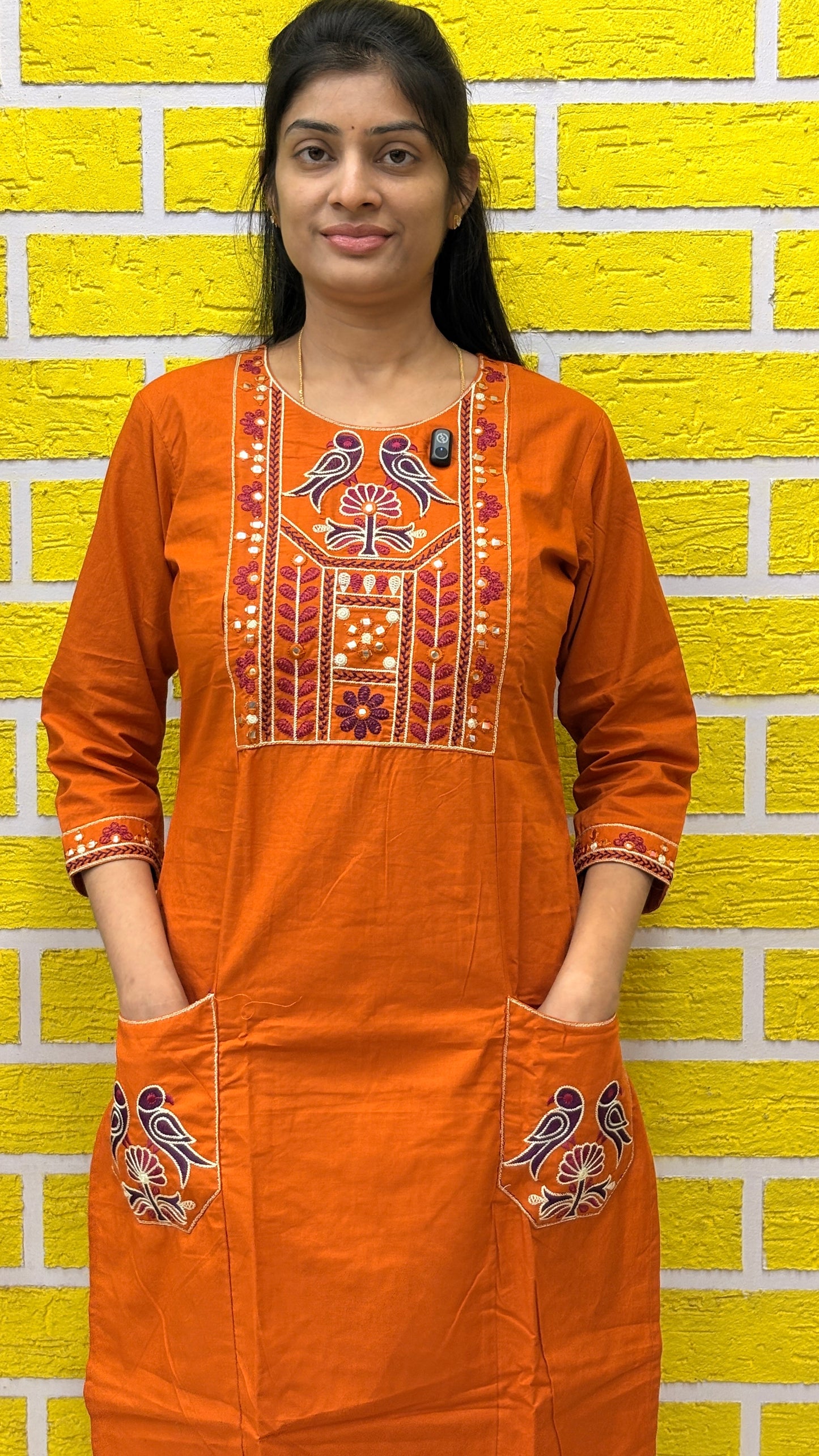 Rust Orange Folk Embroidered Cotton Coord Set