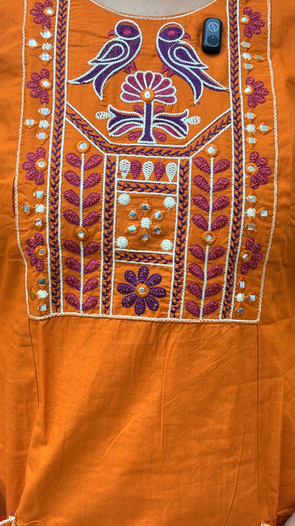 Rust Orange Folk Embroidered Cotton Coord Set